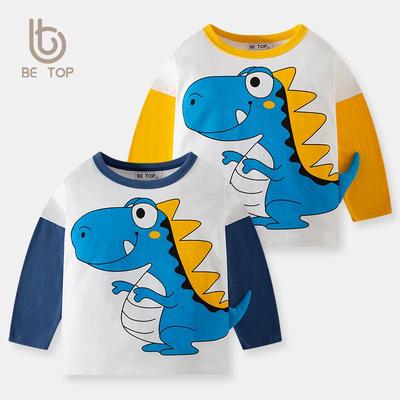 Bawełniany T-shirt z długim rękawem dla dzieci na rok 2025 z motywem dinozaura, okrągły dekolt, chłopięcy top na jesień