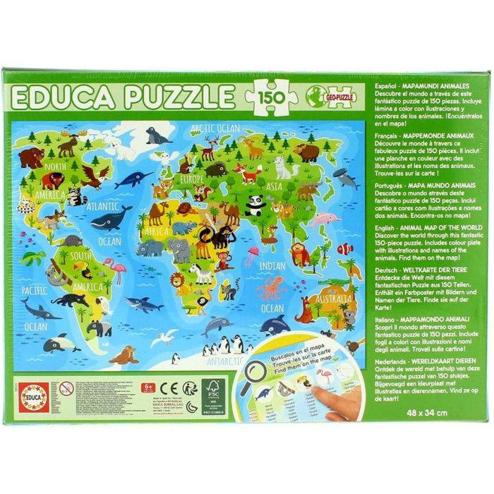 World Map Animals Puzzle - EDUCA - 150 Pieces - Mixed - From 6 Years Old