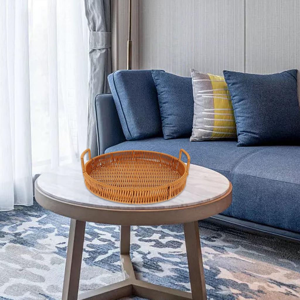 Imitation Rattan Aufbewahrungskorb Körbe Lebensmitteltablett Gewebt Obst Brot Couchtisch Fußhocker für Zuhause Weben Eisen