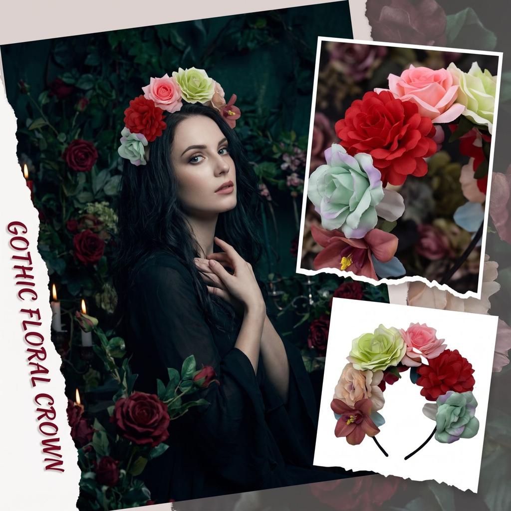 Women's Halloween Rose Headband Double-Sided Flower Hair Accessory for Party