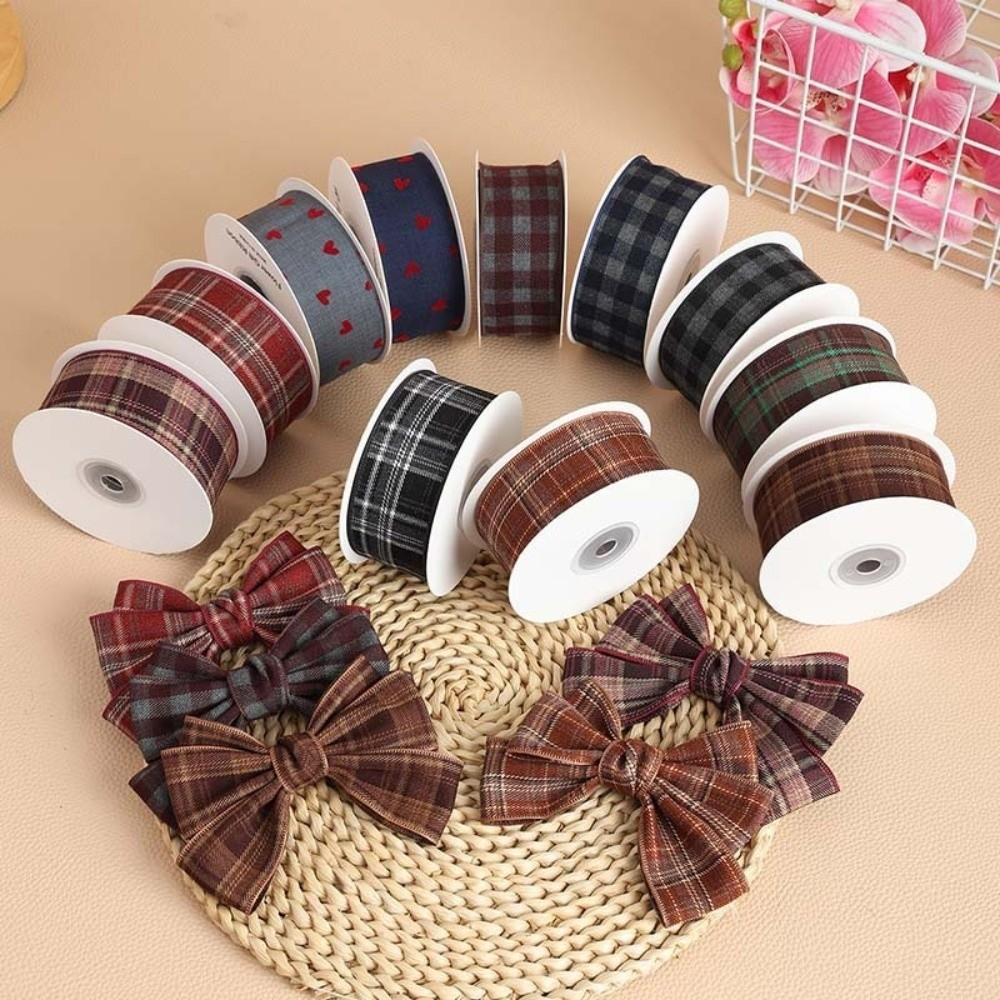 40MM Width Plaid Grid Ribbons Plaid Grid Printed Gift Wrapping Ribbons Christmas Decor