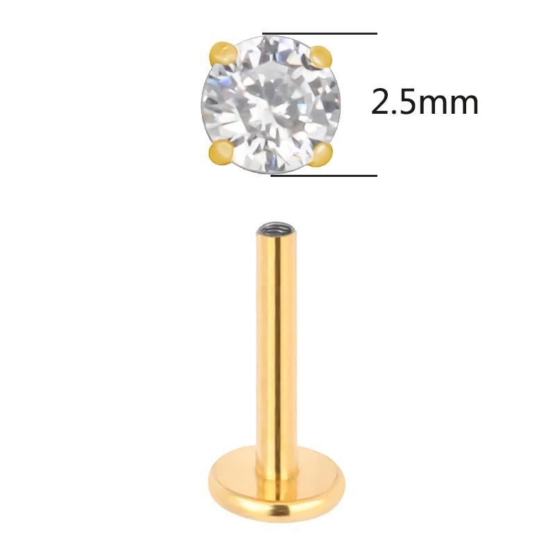 ASTM F136 Titanium PIERC Ear Lip Studs with circular CZ Top Labret Nose Stud Threaded Earrings Multi size Body Piercing Jewelry