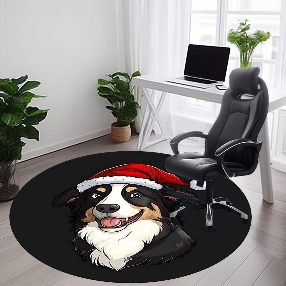 1PC Christmas Dog Office Round Area Rug,  Mat Suitable ForOffice, Under Office Chairs Bedroom Living Room Home Decor, Room Deco