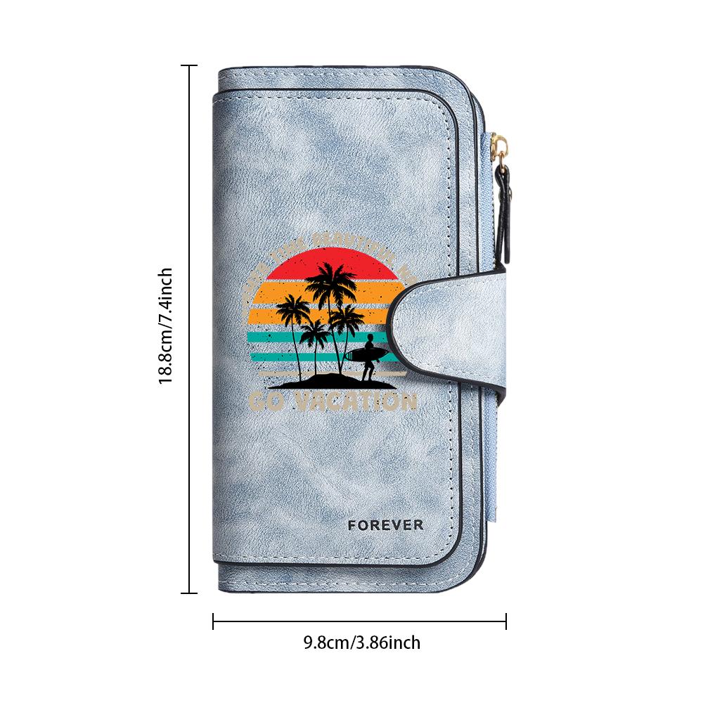 Summer Vacation Palm Pattern Leather Long Wallet Purse 