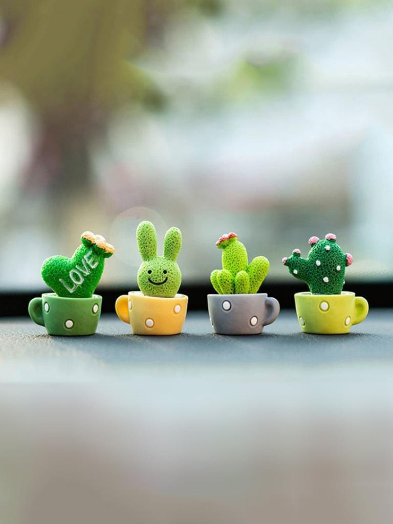 4pcs Interior Car Dashboard Decorations, Potted Plants Art Decoration Best Gifts Birthday Graduation