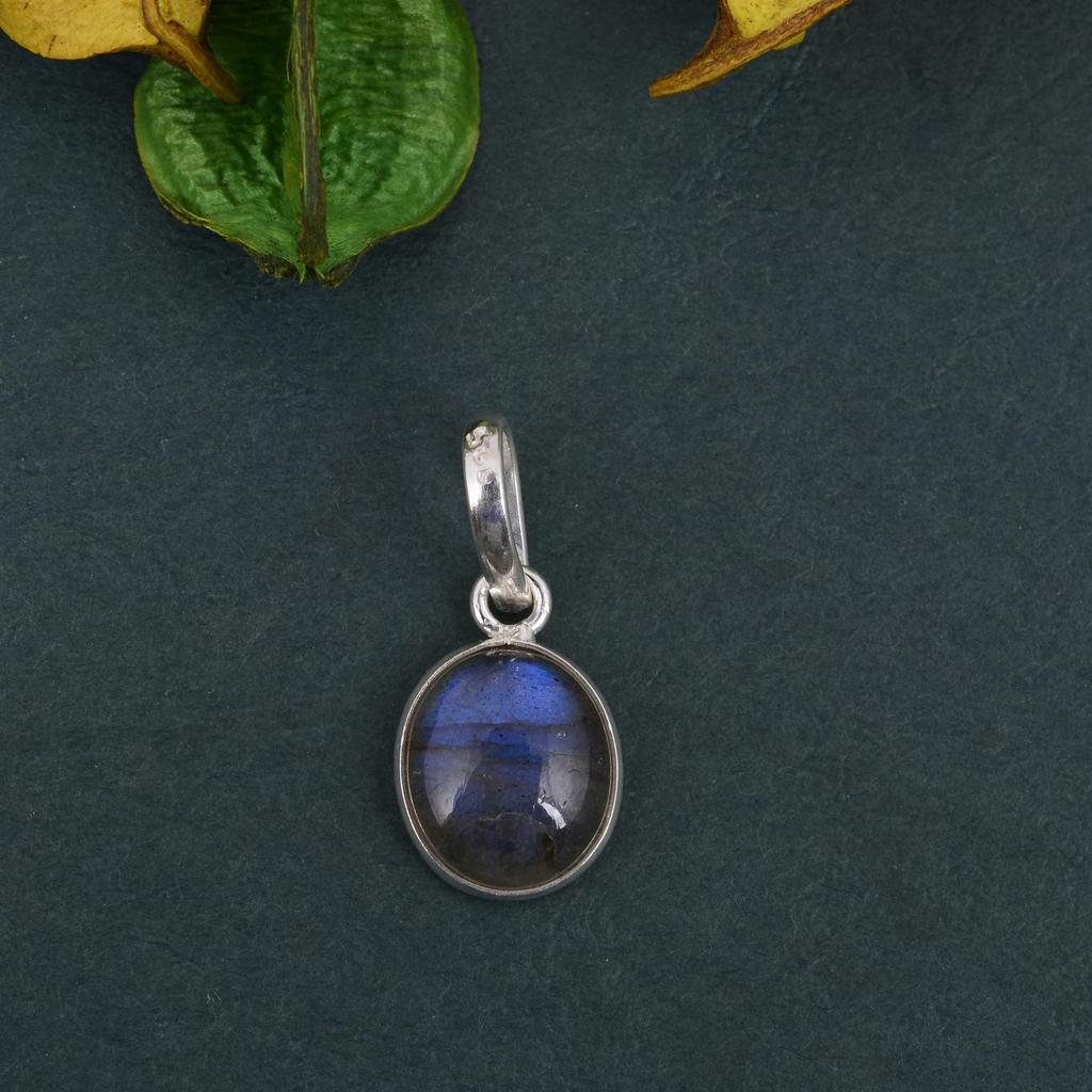 925 Sterling Silver Gemstone Labradorite Pendant Without Chain Jewelry Round Cabochon For Women or Girls - 5.76 Gms