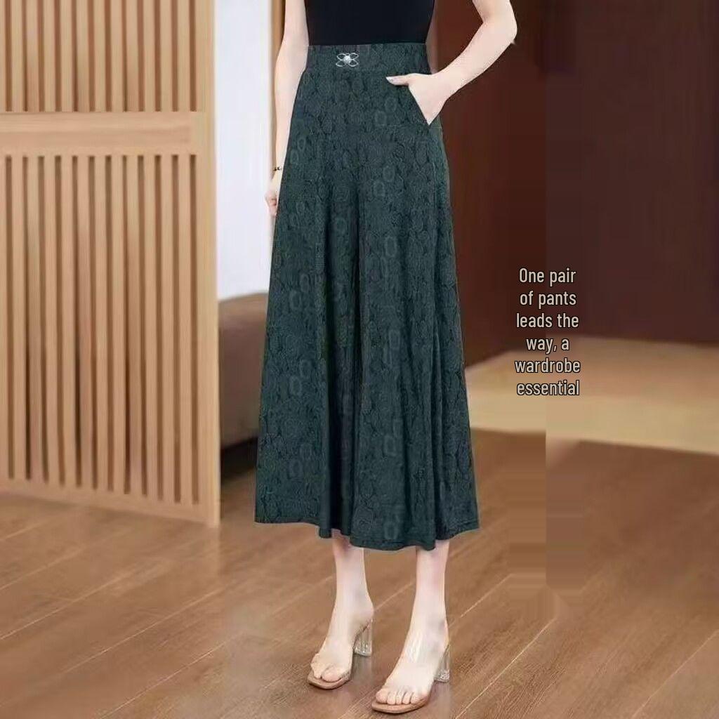 High-Waisted Wide-Leg Draping Elastic Culottes for Women