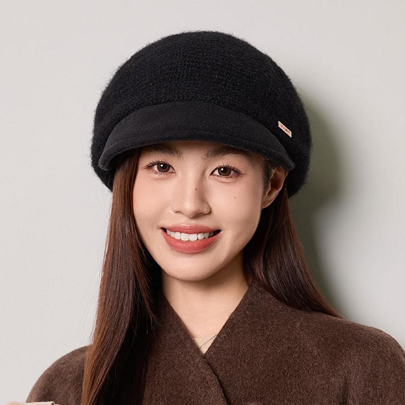 Women's Thick Wool Knitted Beret Autumn Winter Solid Color Stitching Cap