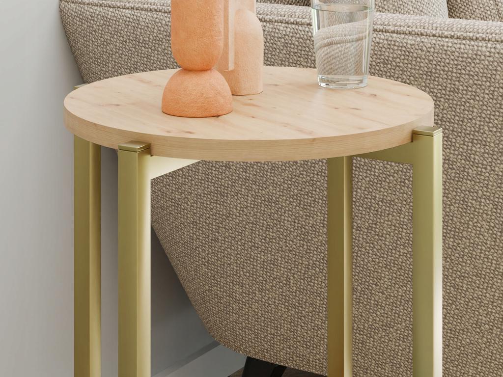 Modern Round Side Table with Shelf 35x35x62 Cm Metal Gold