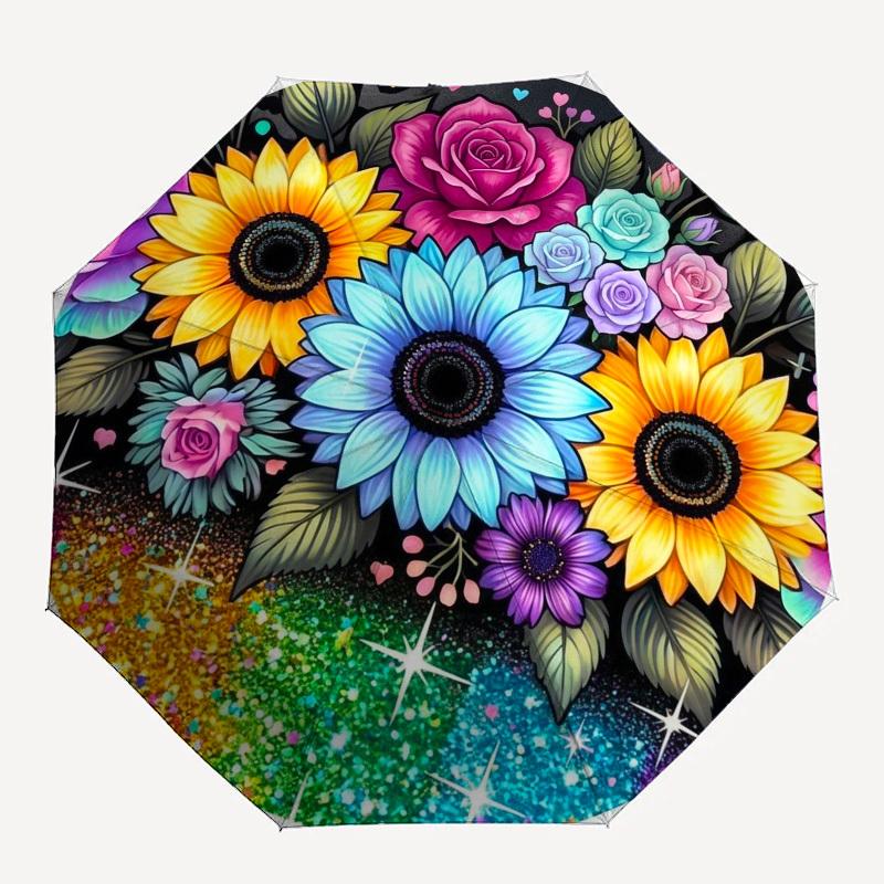 1pc Floral Fantasy, Colorful Bouquet, Sparkling Garden Umbrella with Plastic Handle,Compact & Stylish,Suitable for All Seasons YS331078