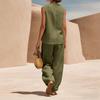 Women Sleeveless V Neck Loose Fit Pullover Top High Waist Wide Leg Pants Set Casual Two Piece Outfit