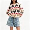 Women's Casual Heart Pattern Round Neck Loose Fit Knit Pullover Sweater