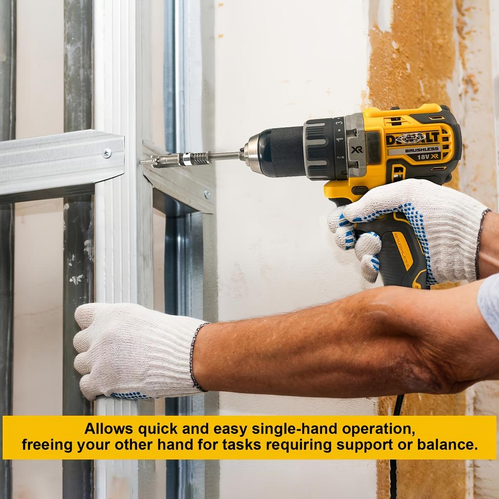 Spring-Loaded Screw Holder Bit, Anti-Drop Clamp, One-Hand Operation, Secure Locking Mechanism.