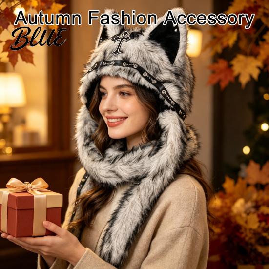 Birthday Gift for Friends Cute Plush Animal Hat Furry Cat Ear Headwear Winter Halloween Party Costume Hat Soft Warm Cap Costume Cosplay Accessories