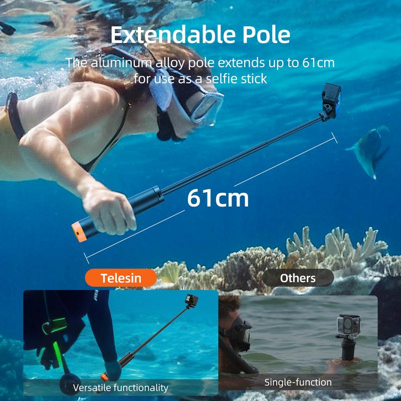 TELESIN Underwater Buoyancy Bar Diving Extendable Selfie Stick Tripod For Gopro Insta360 DJI OSMO Action Camera Accessories