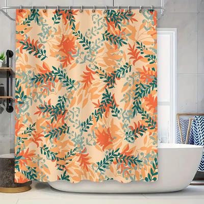 Tenda da Doccia Floreale Vivace per Bagno Decorazione Moderna per Cucina Tessuto Impermeabile per Accessori da Bagno Arancione Foglie Verdi Patt