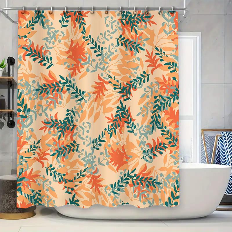 

Яркая Цветочная Шторка для Душа в Ванную Комнату Современное Украшение для Кухни Водонепроницаемая Ткань для Ванных Аксессуаров Оранжевый Зеленый Листья Узор 90x180cm