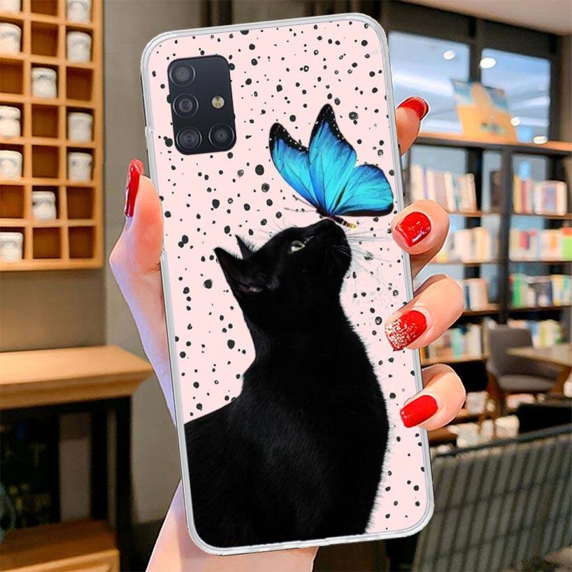 Black Cat Cartoon Cute Cover Phone Case For Samsung Galaxy A12 A22 A32 A52 A72 A02S Phone Case Note 20 Ultra 10 S10 Plus A51 A71