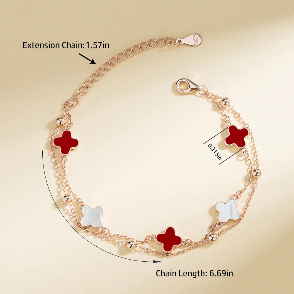 Elegantes Doppelstrang-Armband mit vierblättrigem Kleeblatt aus Perlmutt für Damen