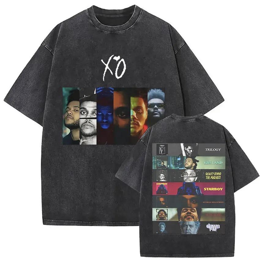 The Weeknd XO Tour 2026 Vintage Washed T-Shirt Herren Damen Popmusik Kurzarm-T-Shirts Rap Hip Hop Gothic Kleidung T-Shirts