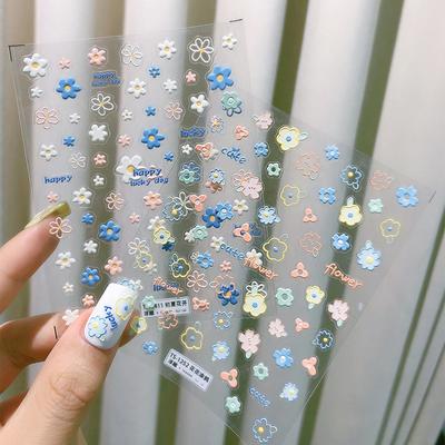 5D Summer Flower Embossed Nail Sticker Gel Polish Sticker For Nail Decoration Bear Decals Self-adhesive Sliders Manicure Design