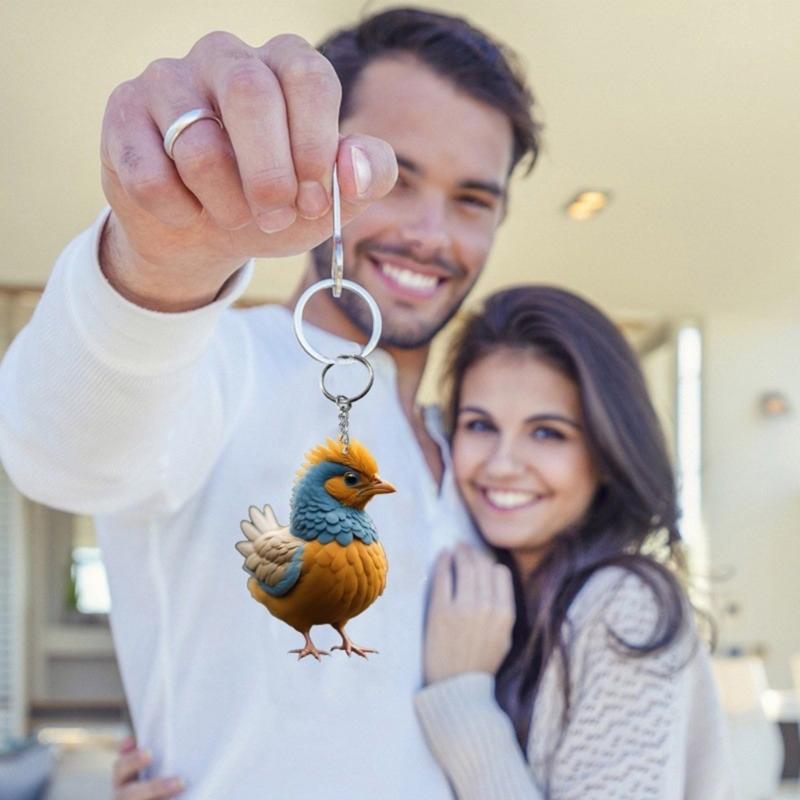 6pcs  Cartoon Chicken Keychain Decorative Backpack Accessory Christmas Keyrings