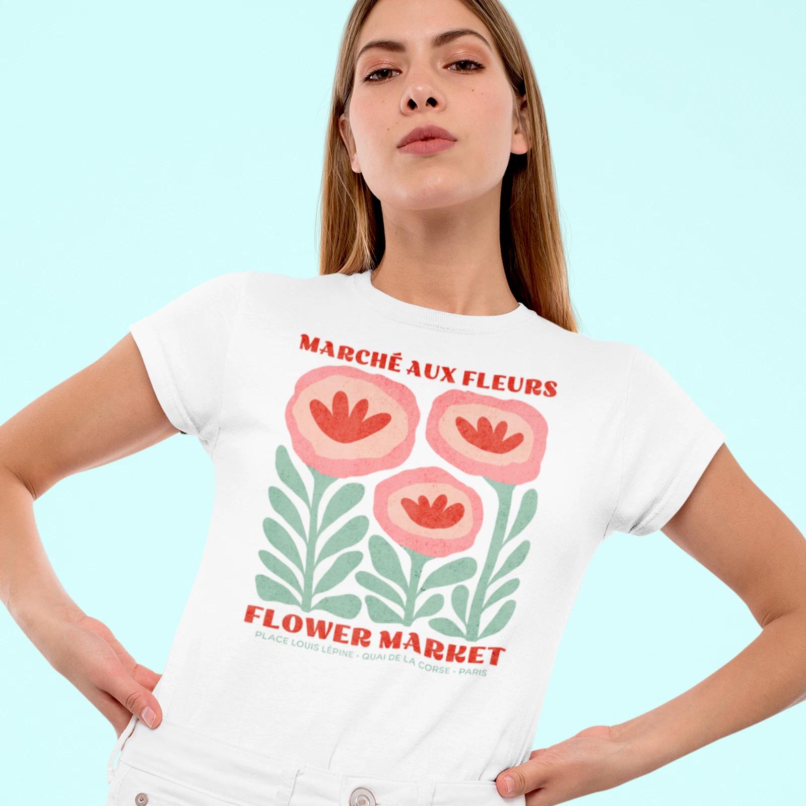 Paris Flower Market Tee - Women s Cute Floral Graphic Tee XL