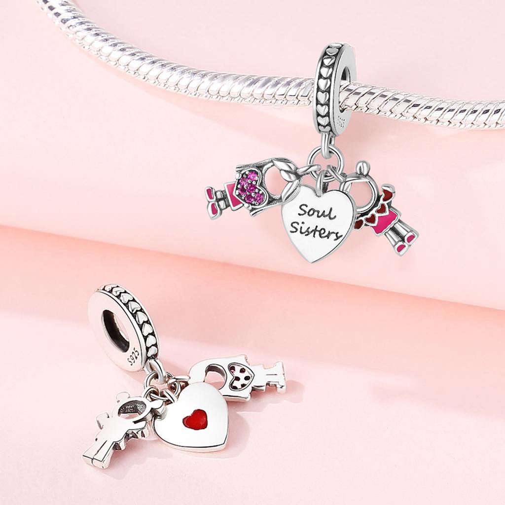 copper Charm Bead Charms Authentic Sister Family Friendship Pendant Bead Charms Compatible With Bracelets Jewellery Diy Women Fine Gift Accessory
