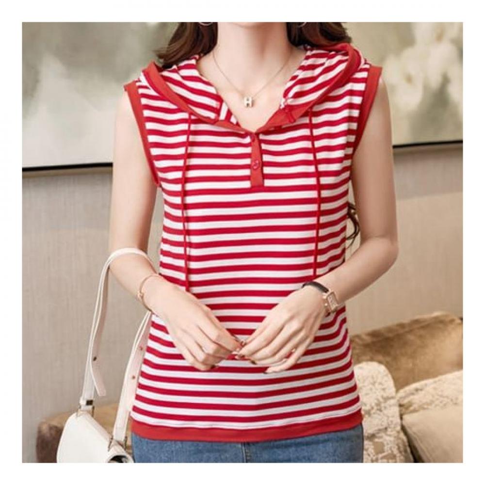 Navava NT1585 Casual STripe Sleeveless Hoodie T shirT
