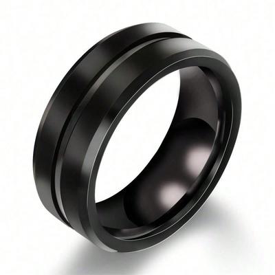 8mm Stahl Schwarz Geriffelt Matt Herren Luxus Hochzeitsverlobungsring Schmuck