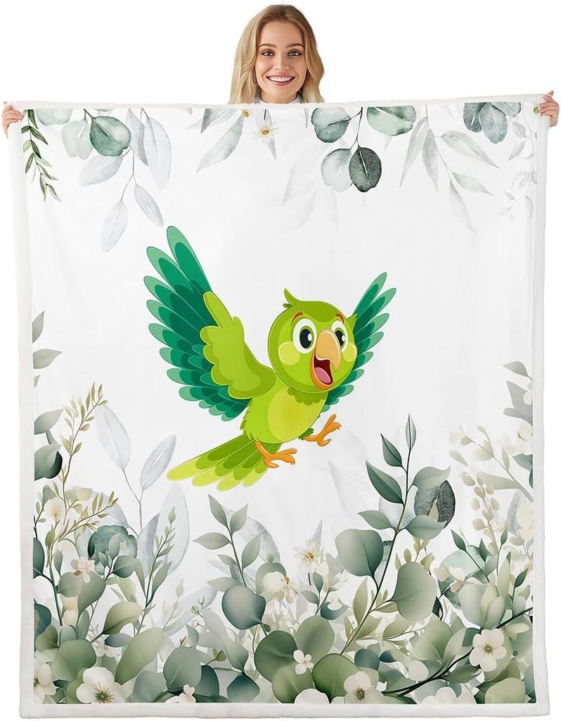 Cute Parrot Blanket Soft Fleece Throw Bird Lover Gift Kids Room Decor Floral Design Home Decoration
