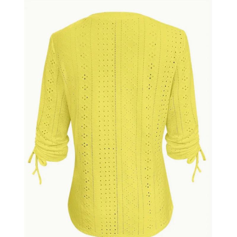 Spring and Summer New Solid Color Jacquard Button Long-sleeved Straps Hollow Loose T-shirt Top