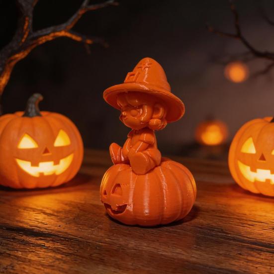 Pumpkin Girl Figurine 3D Printed Figurine, Spooky Witch Statue, Durable Halloween Ornament Sitting On for Party Decor