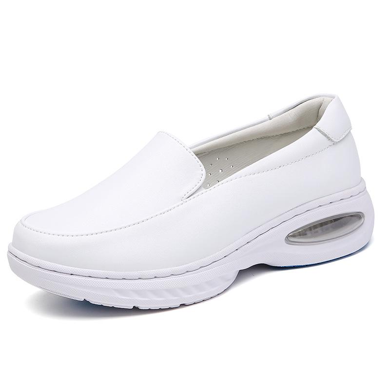 Genuine Leather Women Loafers Wedge Air Cushion Casual Walking Shoes Nurse Work Flats Breathable Comfort Nursing Shoes Soft Sole
