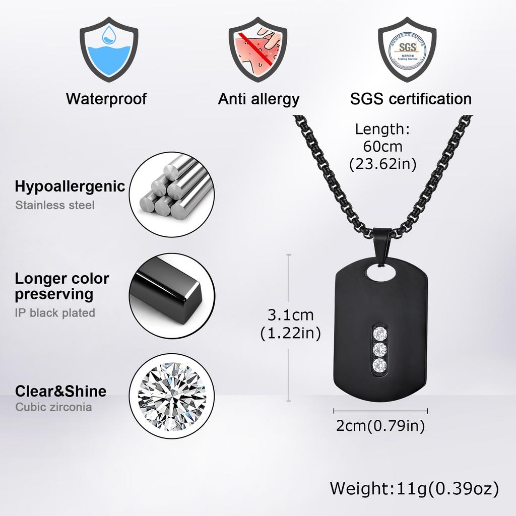 New Dogtag Necklace for Men Boys,Waterproof Zircon Geometric Pendant Necklace,Birthday Father'Day Gift