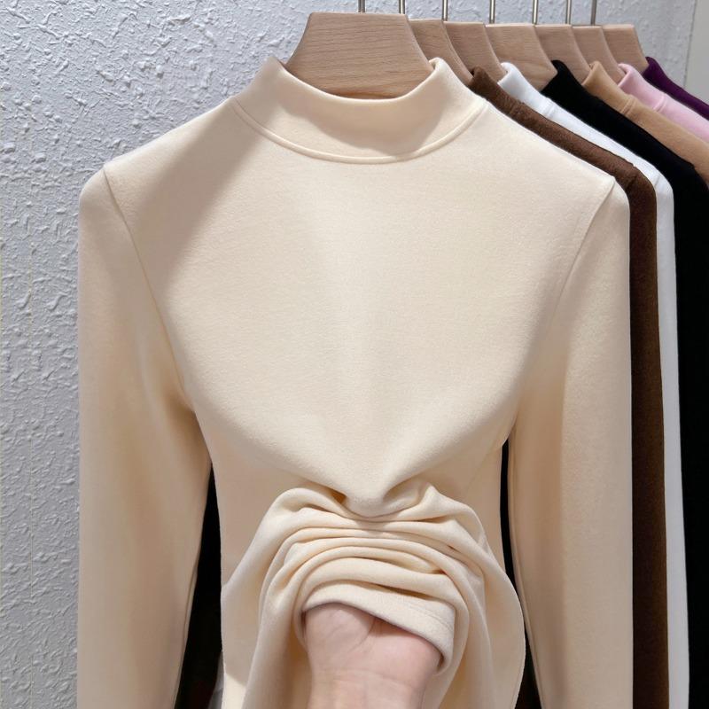 Cashmere protein German velvet bottoming shirt for women, heat and warmth, autumn and winter new double-sided velvet inner top for women