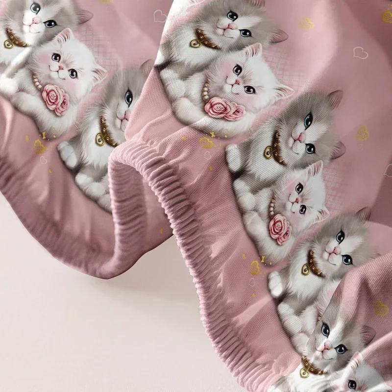 1 Couple Cute Cat Patterned Frosted Bedsheet, Bedroom Printed Bedspread, Bedding (excluding Pillowcases)