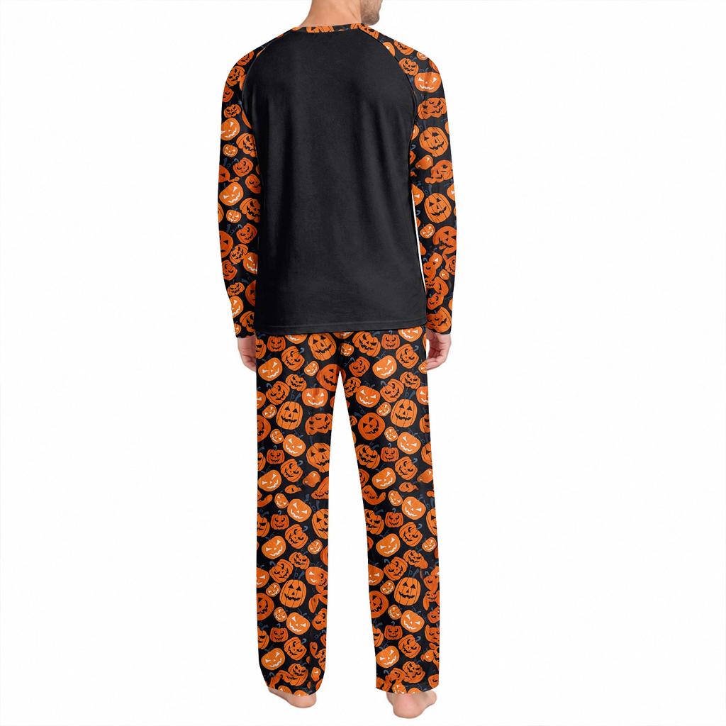 Men's Halloween Pajama Set Long Sleeve Round Neck Top and Pants Casual Comfortable Sleepwear