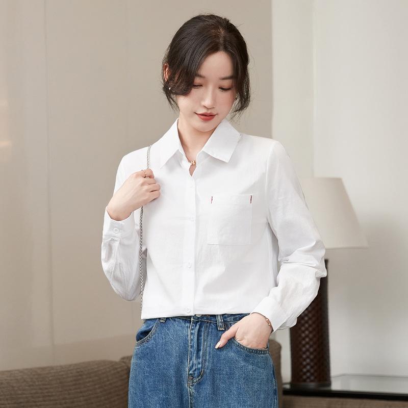 Spring Autumn 100% Cotton Tops Ladies Long Sleeve Office Slim Sweet White Shirts Business Women's Shirt