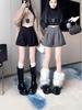 Winter 2024 Women's High-Waisted Wool Wide-Leg Sequined Black Shorts for Boots