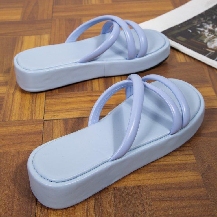 Летние сандалии с перекрестными ремешками тапочки на толстой подошве женская верхняя одежда легкие пляжные сандалии с квадратным носком 43 синий 1919₽