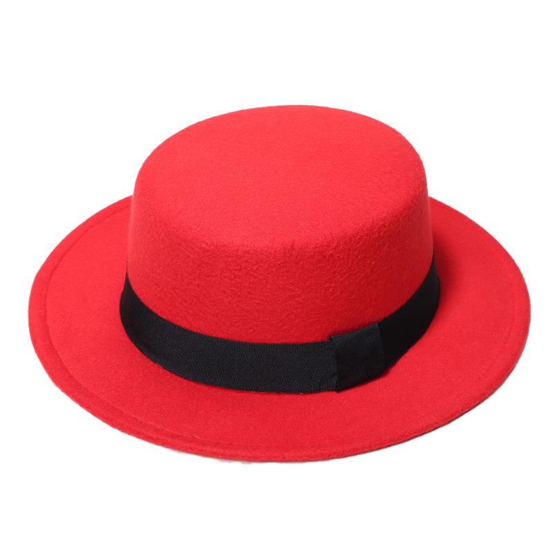Unisex Retro Geruit Lint Brede Rand Fedora Hoed, Brits Plat Top Wol Ontwerp, Herfst/Winter Zonbescherming