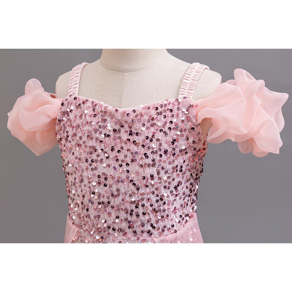 Dívčí letní šaty pro družičku na svatbu, šaty s flitry, dětské princeznovské šaty, síťované šaty, dívčí oblečení, dlouhý odstavec