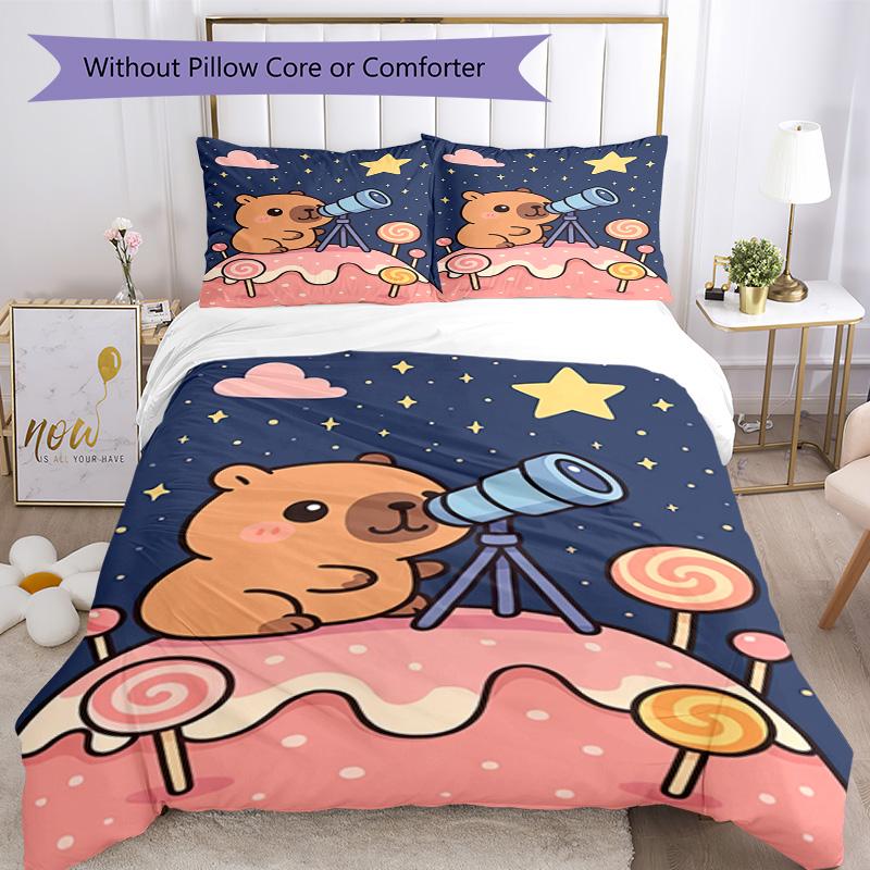 Kapibala Bedding Set Breathable Duvet Cover with Pillowcases Decorative Bed Linen for Bedroom Home Decoration Birthday Gift