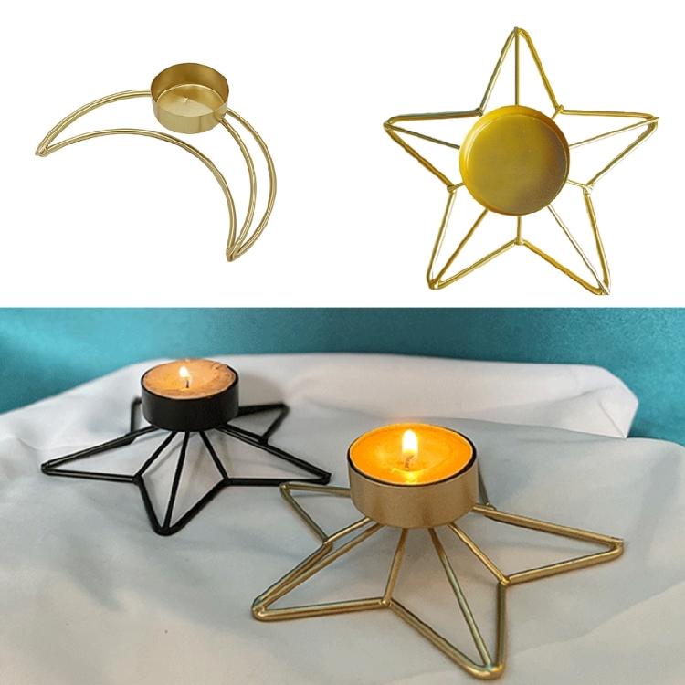 Iron Candlestick Christmas Decoration Candle Holder with Moon Star Designs Metal Tealight Candle Stand for Centerpieces