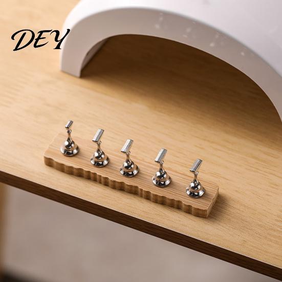 Fake Nail Display Stand Art Practice with Wooden Base, Magnetic Press-on Holder for Painting Nails, False Home Salon Base