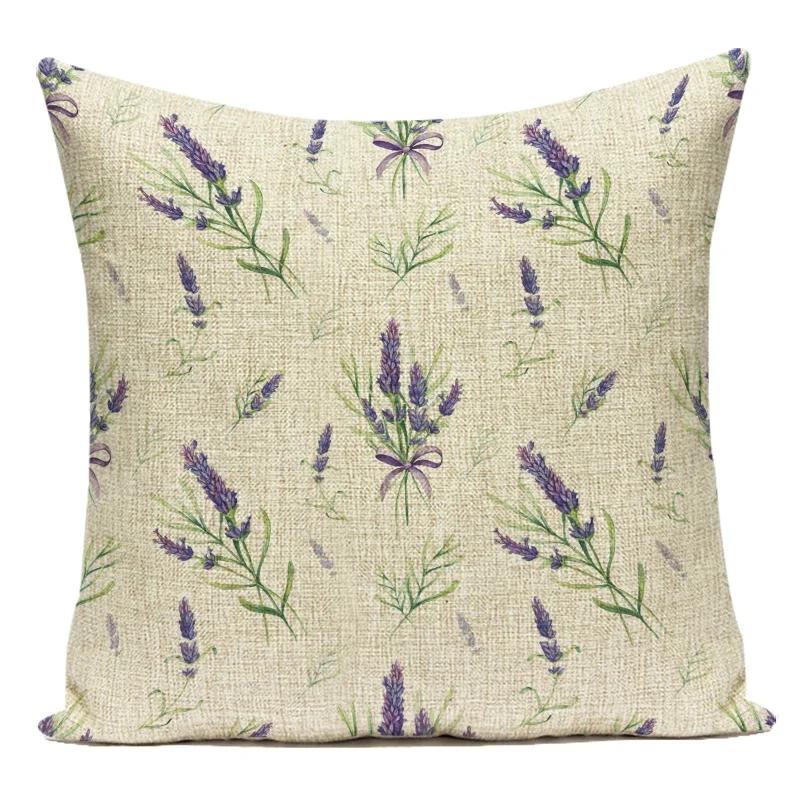 Polyester Decorative Throw Pillows Case Red Rose Purple Lavender Pillow Cover Flower Cushion Cover For Sofa Home Living Room