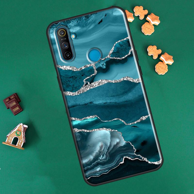 Teal Blue Gold Agat Marble dla Realme GT Neo 2 7 8 Pro 8i 9i C3 C21 Etui dla OnePlus 10 Pro 9 Pro Nord2 8T 9R