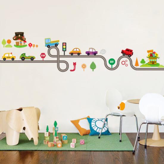 Cartoon Car Road Pattern Removable Wall Stickers DIY Art Decal Kids Room Decor