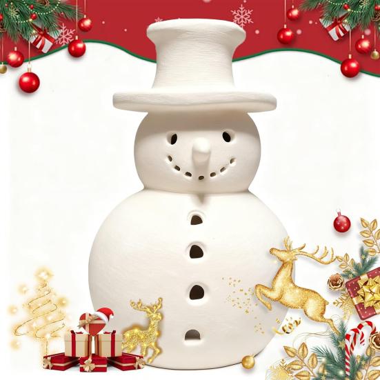 Terracotta Snowman Decor Handcrafted Resin Snowman Figurines Christmas Holiday Rustic Winter Tabletop Decor
